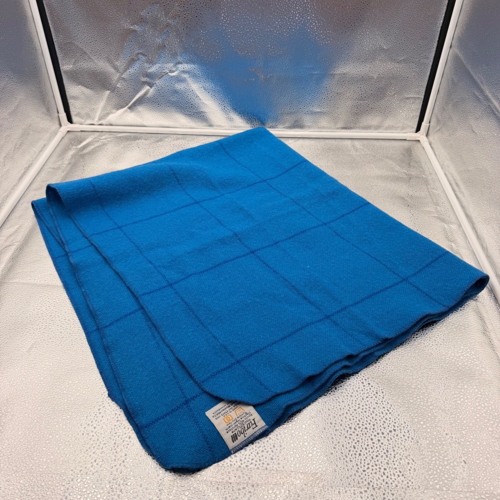 Faribo Blanket Unisex OS Blue Excellent Wool Blend Windowpane Check Throw USA
